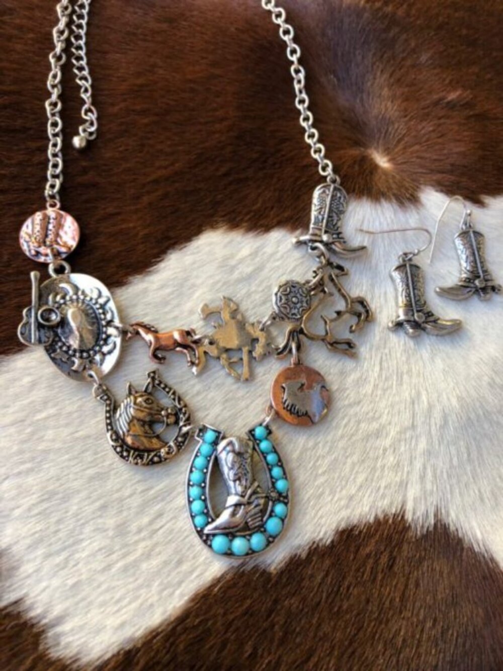 Western Boho Horse Charm Necklace & Earrings SET - NEW - Cowgirl Jewelry - Picture 5 of 5
